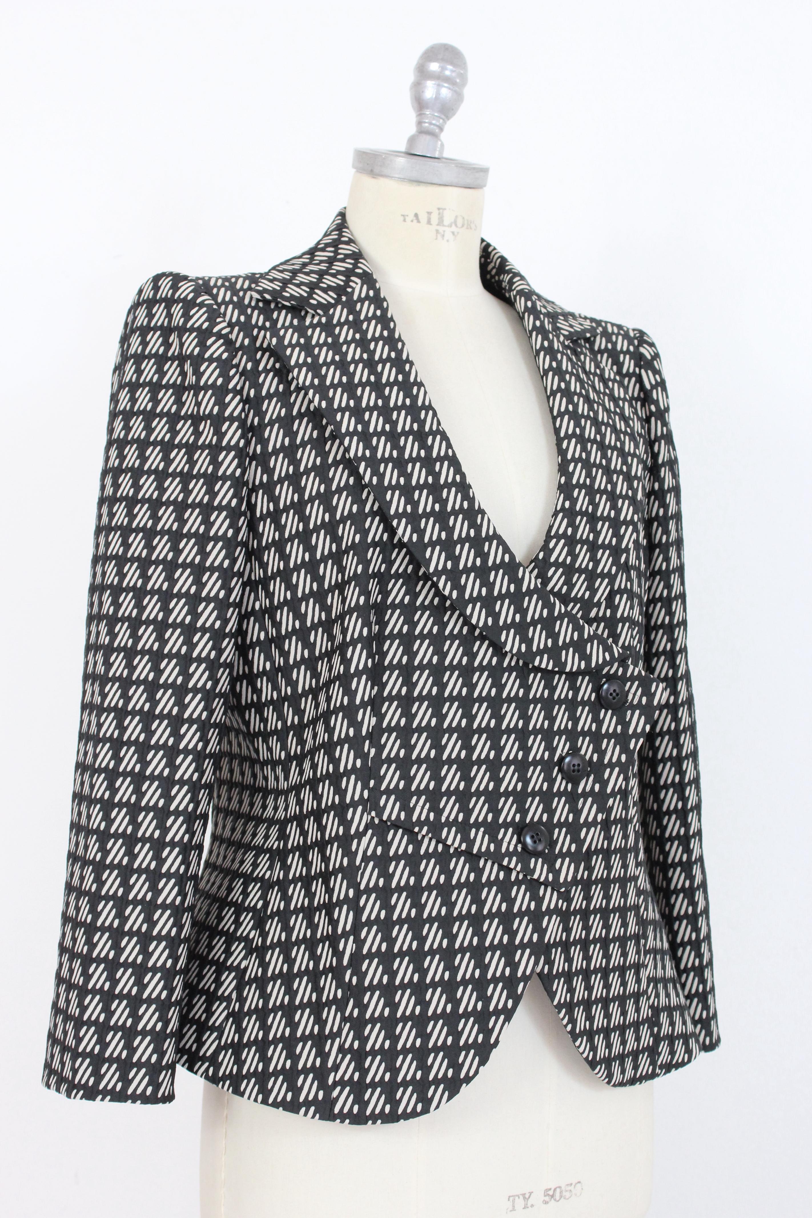 Women's Armani Collezioni White Black Silk Cotton Pied De Poule Evening Jacket