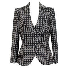 Armani Collezioni White Black Silk Cotton Pied De Poule Evening Jacket