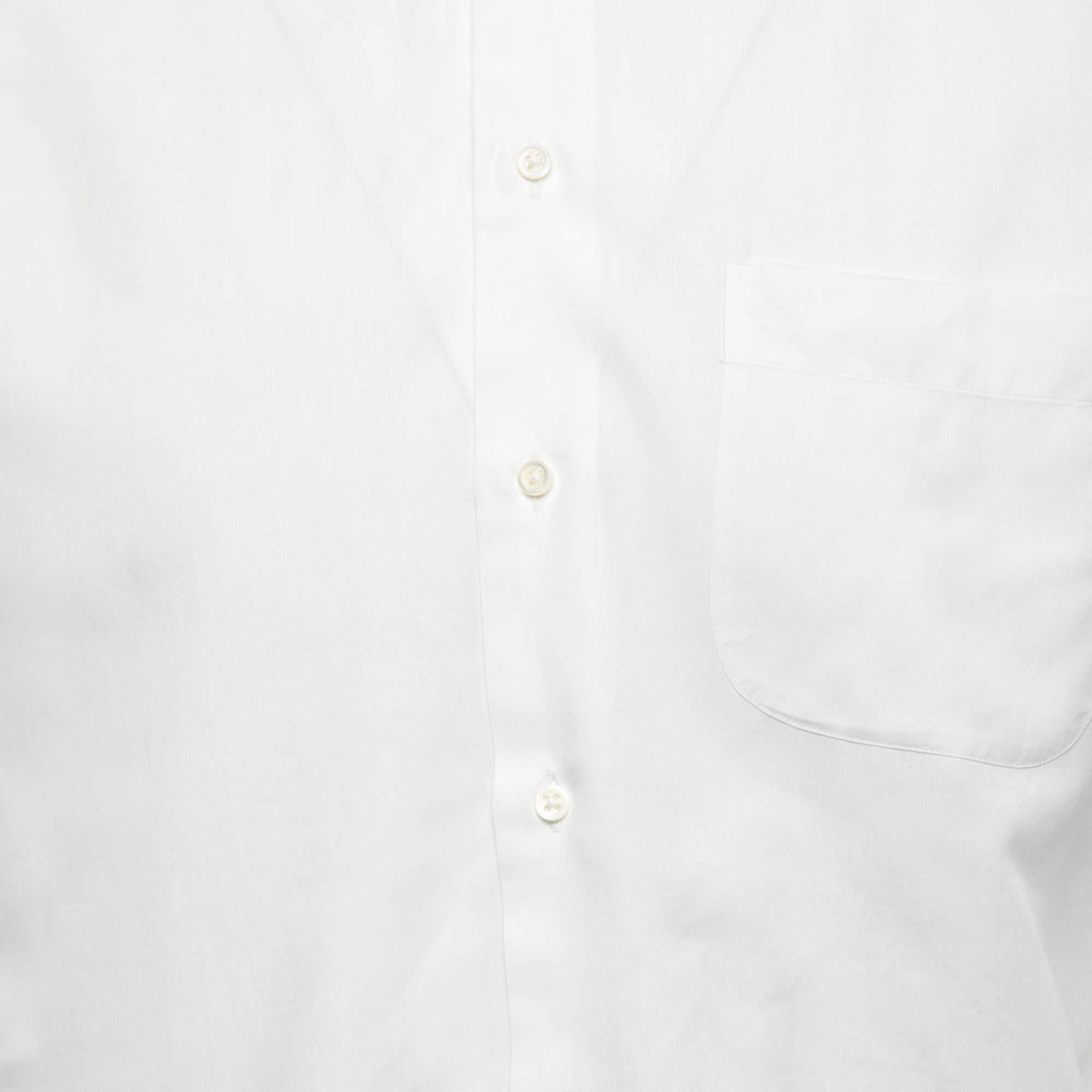 Gray Armani Collezioni White Cotton Button Front Full Sleeve Shirt M For Sale
