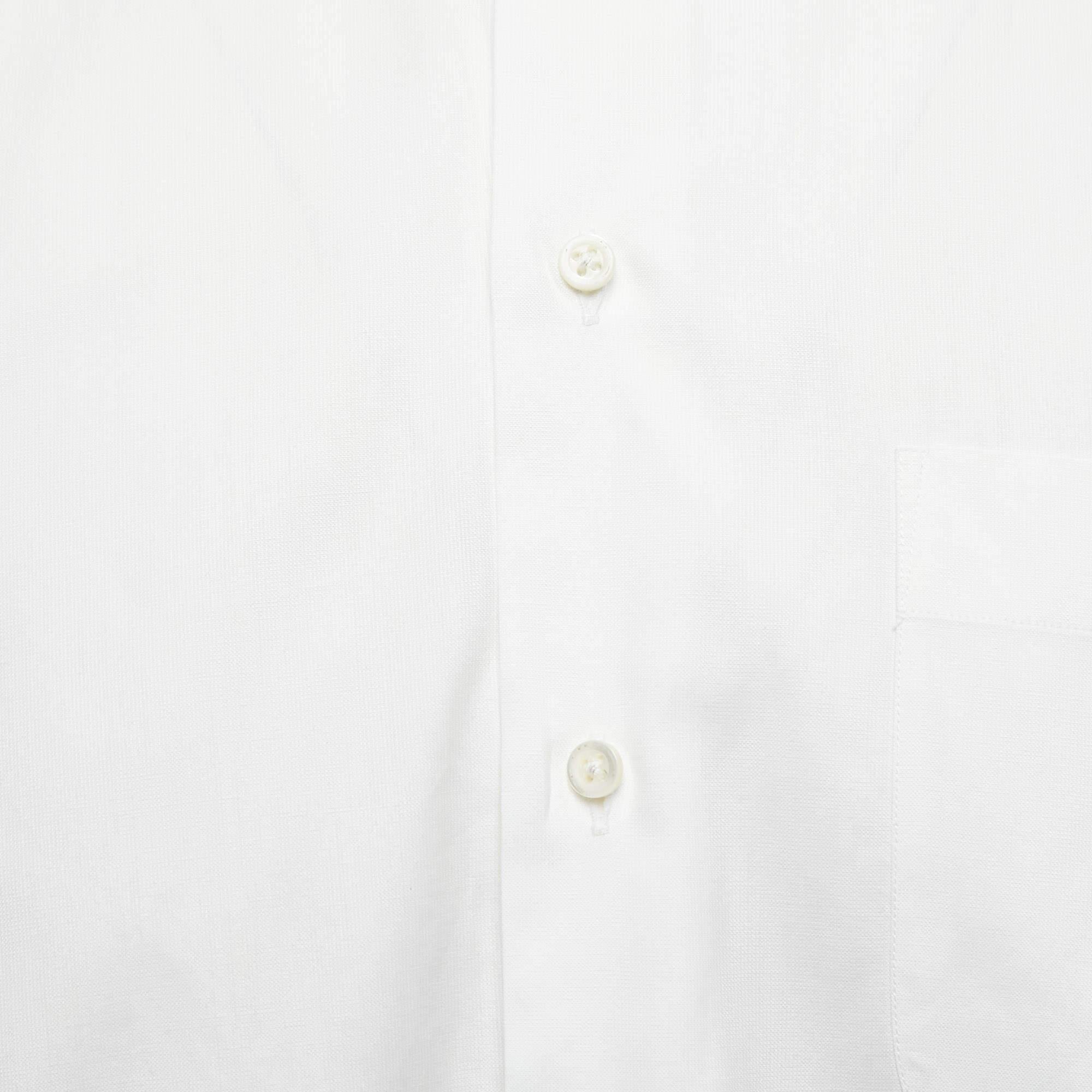 Gray Armani Collezioni White Cotton Button Front Full Sleeve Shirt M For Sale