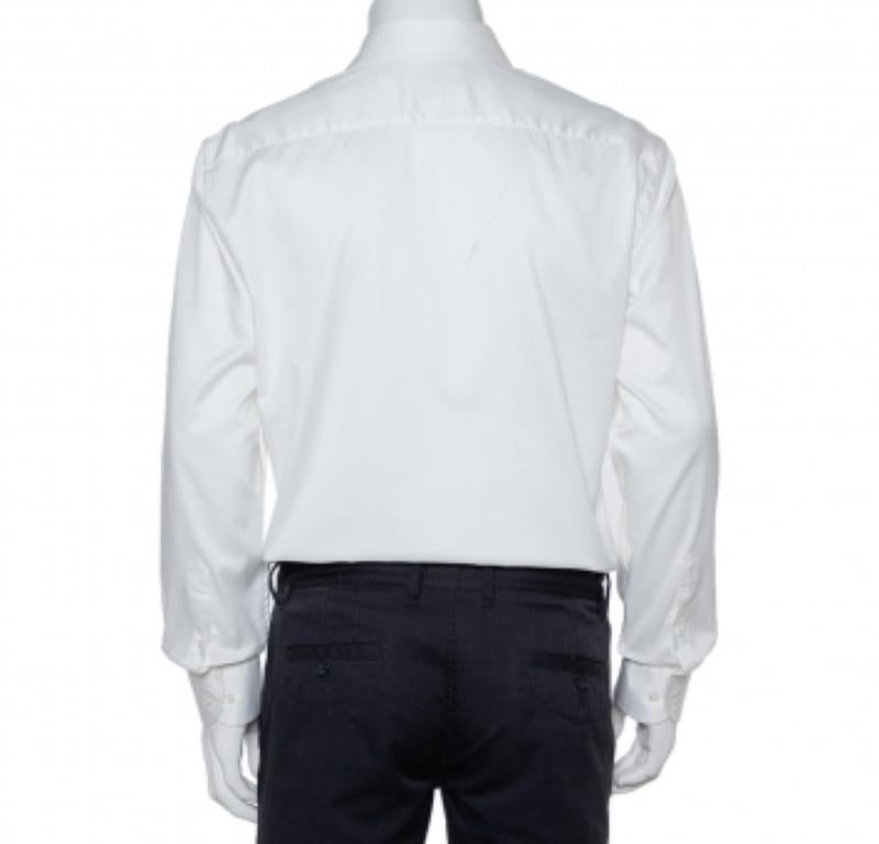 Gray Armani Collezioni White Cotton Button Front Modern Fit Shirt XL For Sale