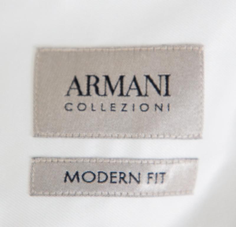 Armani Collezioni White Cotton Button Front Modern Fit Shirt XL For Sale 1