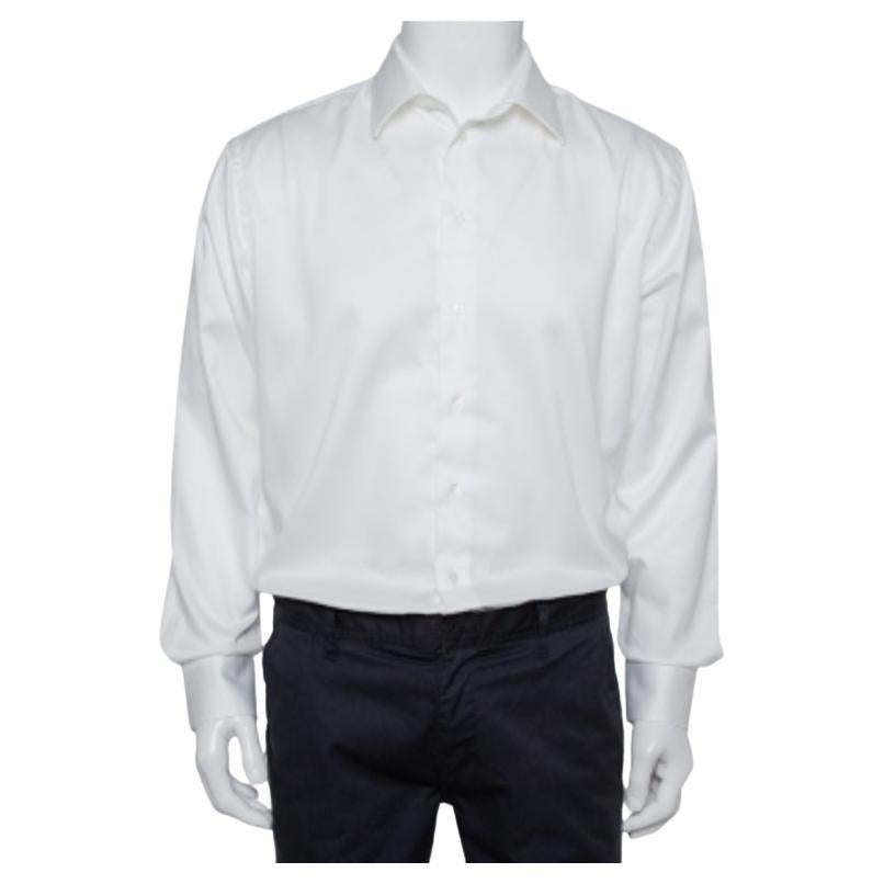 Armani Collezioni White Cotton Button Front Modern Fit Shirt XL For Sale