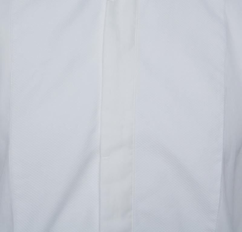 Armani Collezioni White Cotton & Silk Stand Collar Tuxedo Shirt L In Good Condition For Sale In Dubai, Al Qouz 2