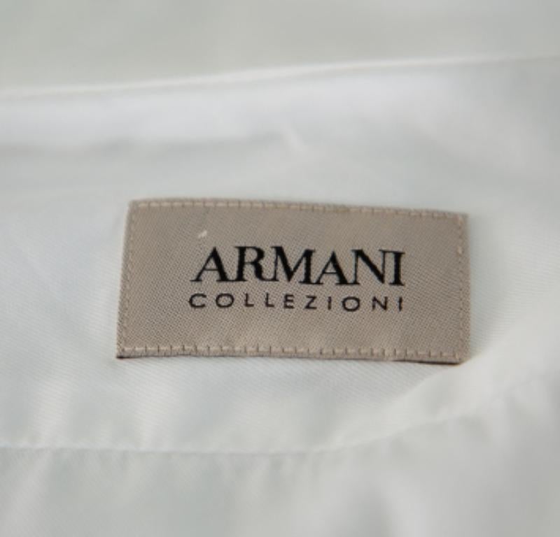 Men's Armani Collezioni White Cotton & Silk Stand Collar Tuxedo Shirt L For Sale