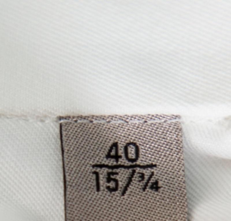Armani Collezioni White Cotton & Silk Stand Collar Tuxedo Shirt L For Sale 1