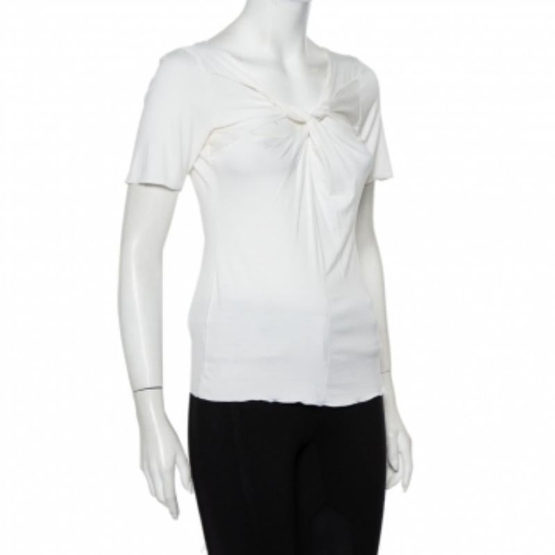 Armani Collezioni White Knit Draped Neck Detail Top M For Sale 1