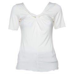 Armani Collezioni White Knit Draped Neck Detail Top M