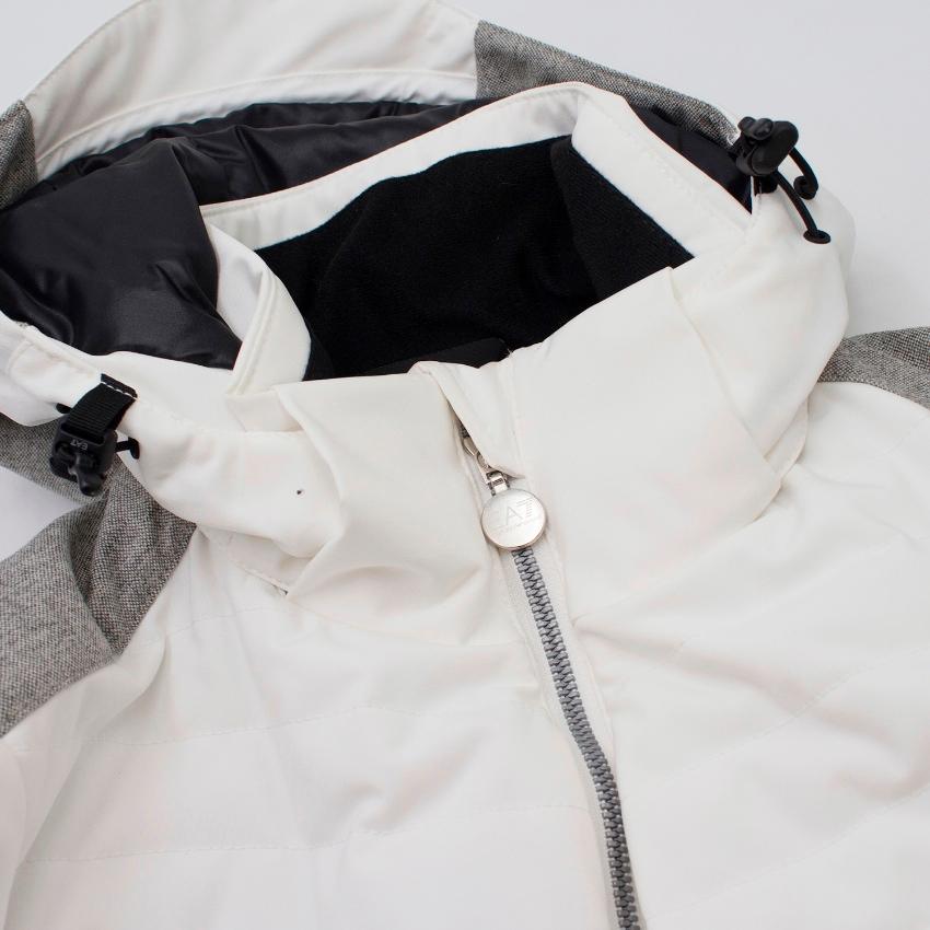 Women's Armani EA7 Grey Tweed Panel White Ski Jacket For Sale