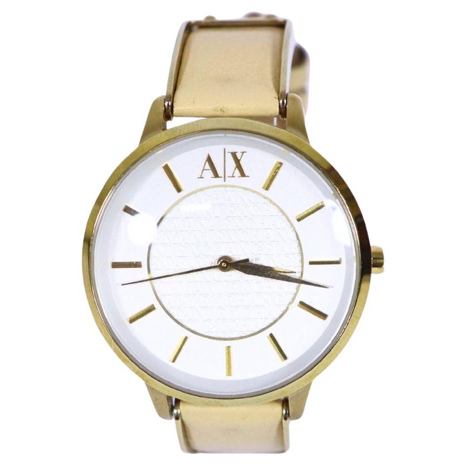 Armani Exchange Gold-Tone Leather Strap Watch en vente