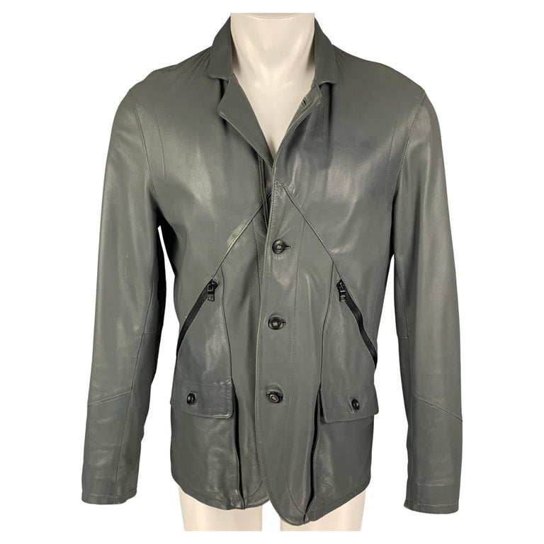 ARMANI EXCHANGE Size M Grey Leather Buttoned Jacket For Sale at 1stDibs