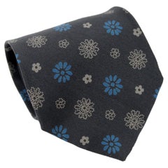 Armani Gray Blue Silk Floral Retro Classic Tie