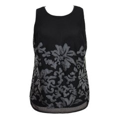 Vintage Armani Jeans Black Leather Floral Mesh Sleeveless Shirt