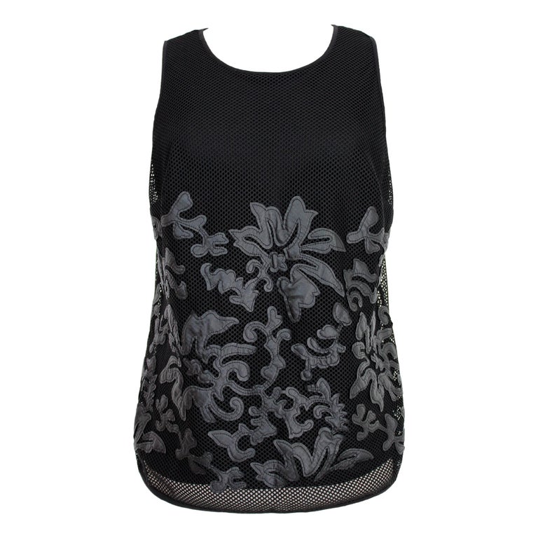 Armani Jeans Black Leather Floral Mesh Sleeveless Shirt For Sale at 1stDibs