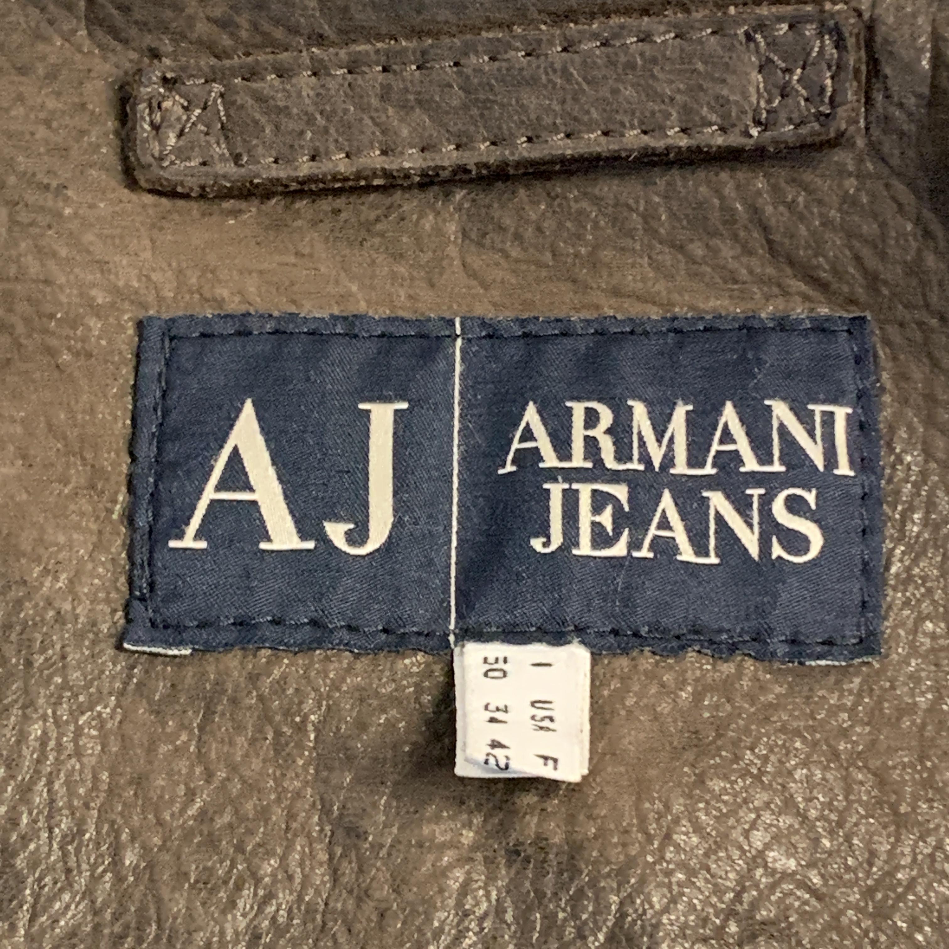 ARMANI JEANS Size S Brown Leather Zip Up Distressed Jacket 5