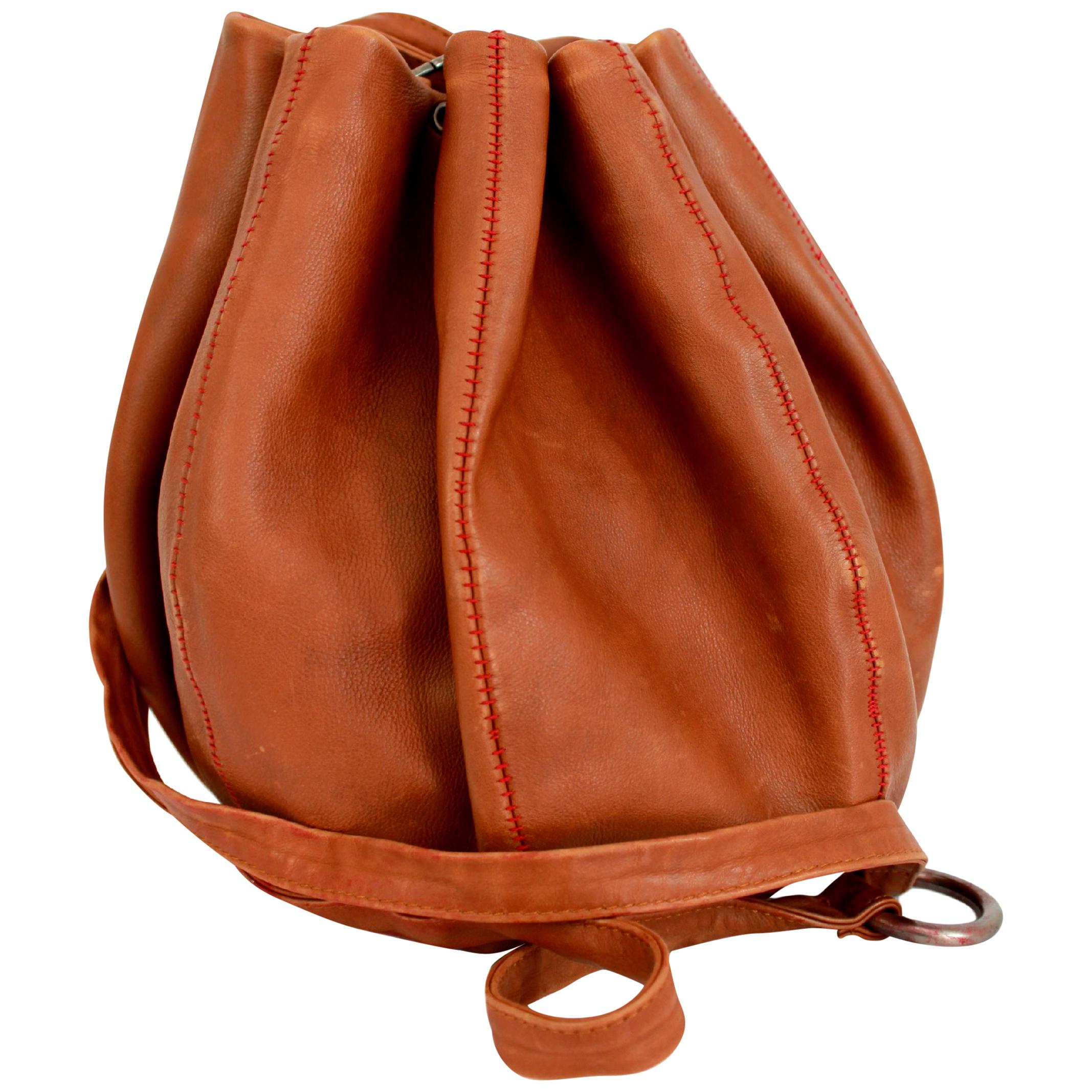 Armani Leather Brown Basketball Bucket Shoulder Bag