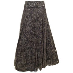 Armani Long Grey Tulle Skirt With Crystal Embroidery Sz38 (Us 2)