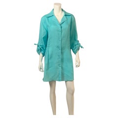 Armani Pin Tucked Turquoise Linen Dress, Never Worn