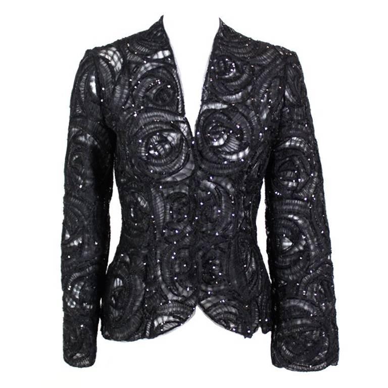 Armani Sequined Tulle Rosette Evening Jacket