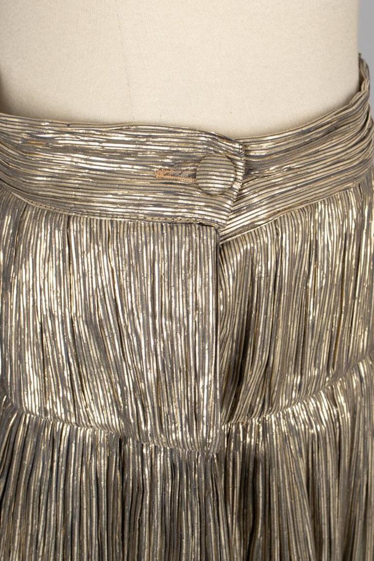 Armani Set of Pleated Golden Blended Silk Skirt and Black Velvet Bustier Top For Sale 7