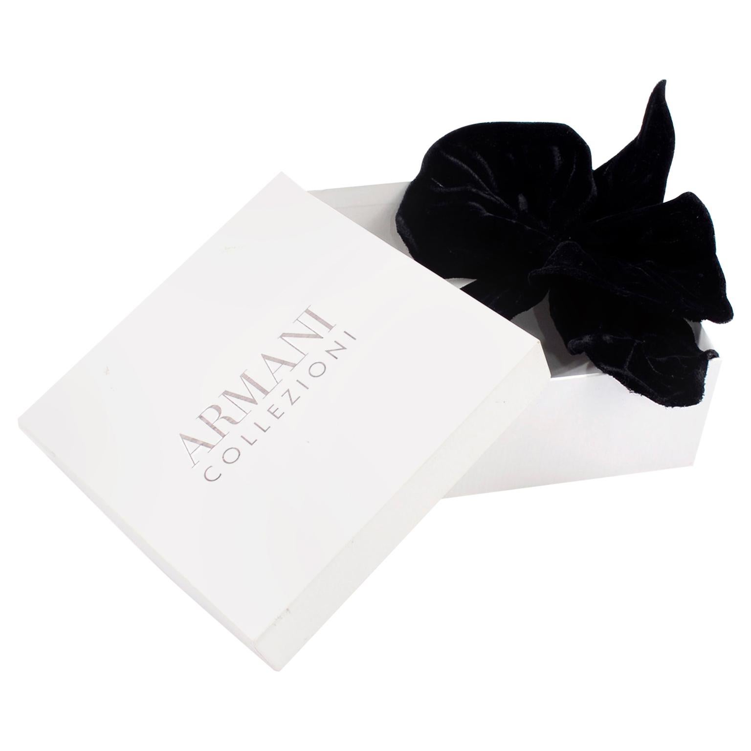 Armani Vintage Black Velvet Orchid Flower Brooch In Original Box