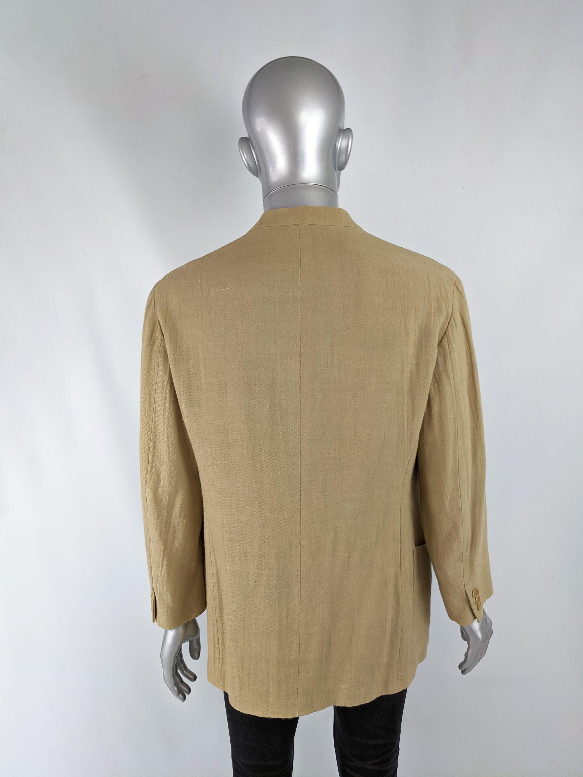 Brown Armani Vintage Mens Collarless Minimalist Blazer Jacket, 1990s