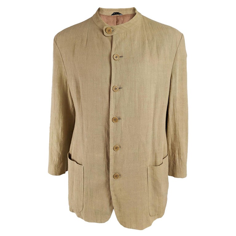 Armani Vintage Mens Collarless Minimalist Blazer Jacket, 1990s at 
