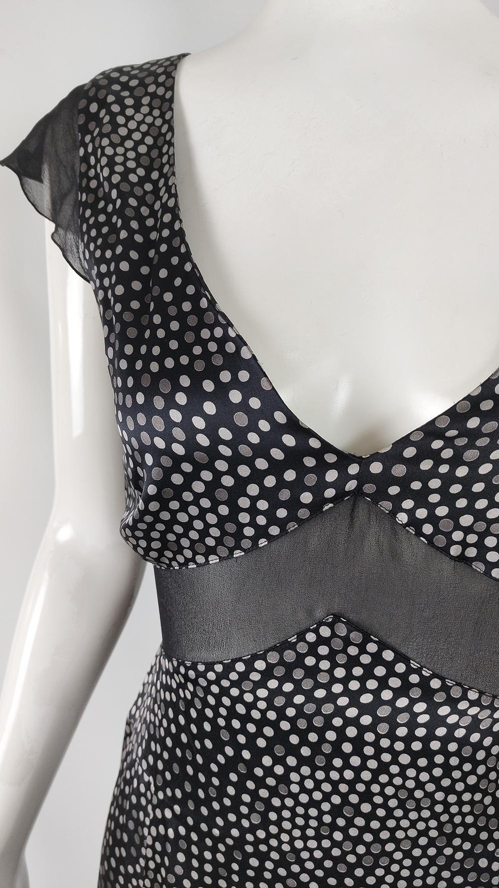 Armani Vintage Pure Silk Sheer y2k Panel Polka Dot Party Evening Dress, A/W 2004 In Excellent Condition In Doncaster, South Yorkshire