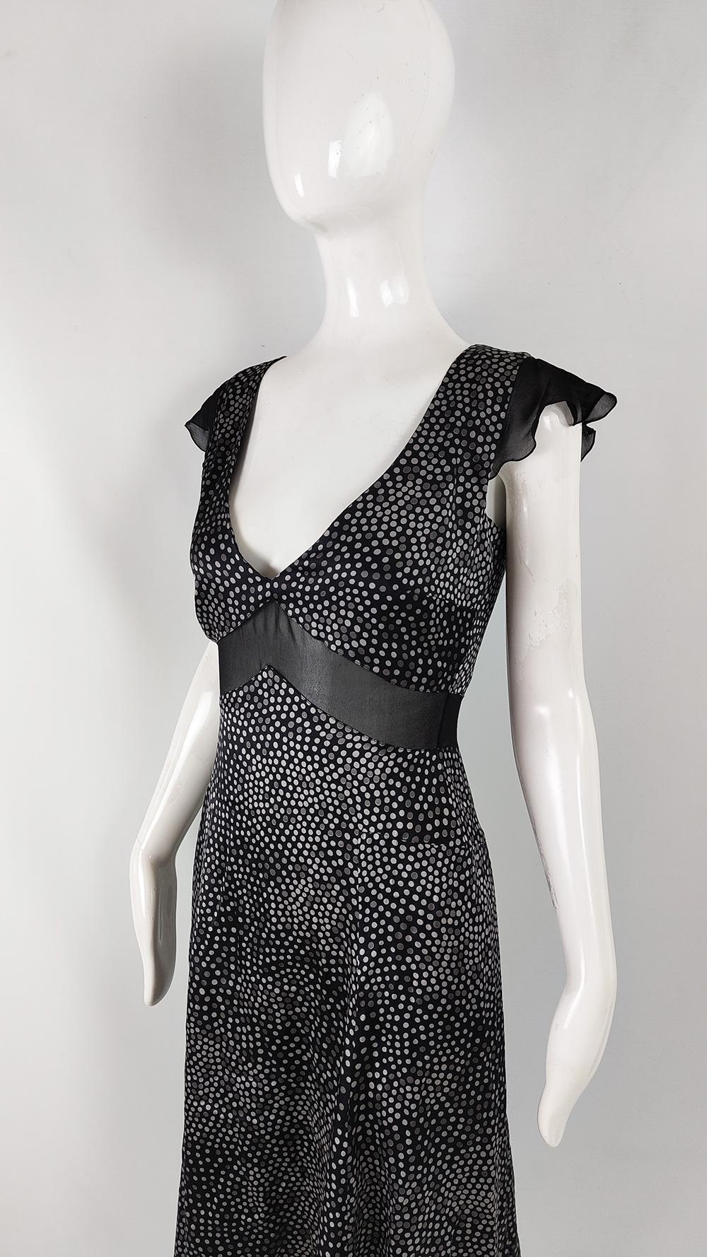 Women's Armani Vintage Pure Silk Sheer y2k Panel Polka Dot Party Evening Dress, A/W 2004