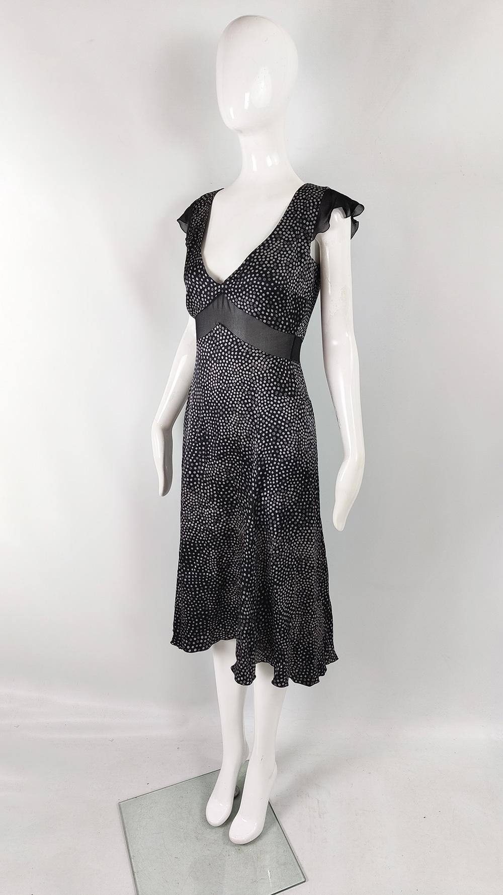 Armani Vintage Pure Silk Sheer y2k Panel Polka Dot Party Evening Dress, A/W 2004 1