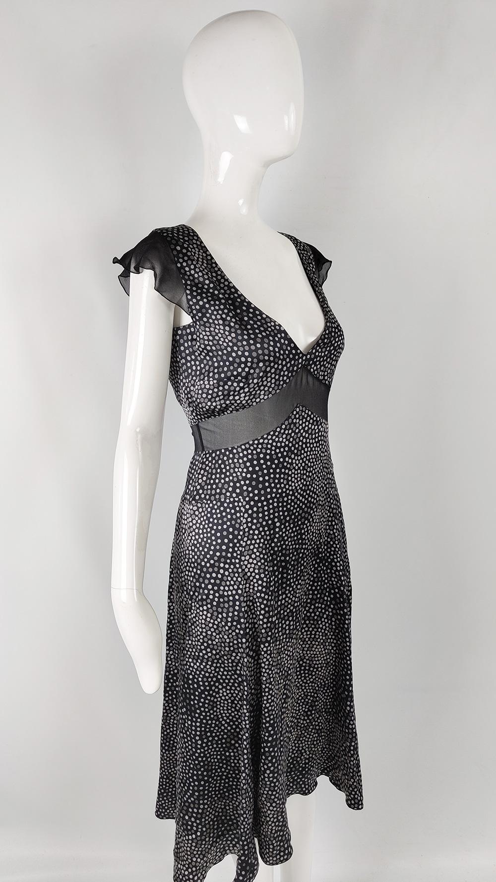 Armani Vintage Pure Silk Sheer y2k Panel Polka Dot Party Evening Dress, A/W 2004 2
