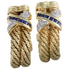 Armany Womens Large 18 Karat Gold Diamond and Sapphire Invisible Set Earrings