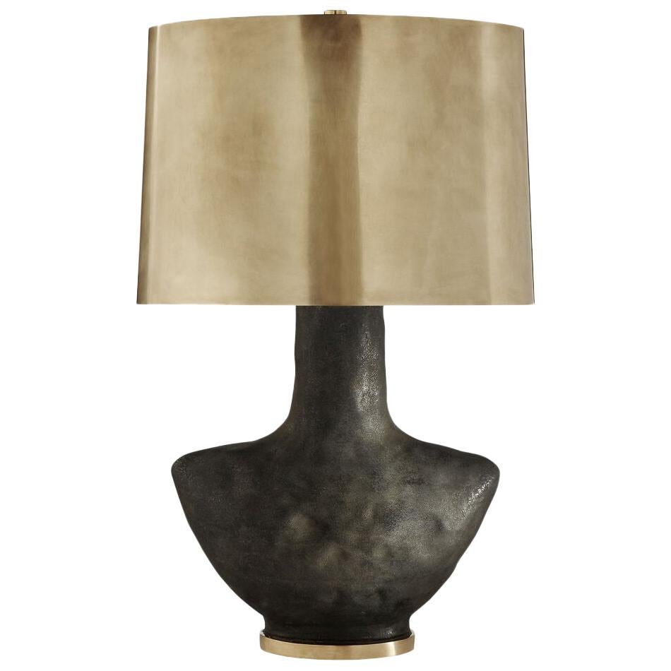 Kelly Wearstler Armato Table Lamp, Black Ceramic with Brass Opaque Oval Shade