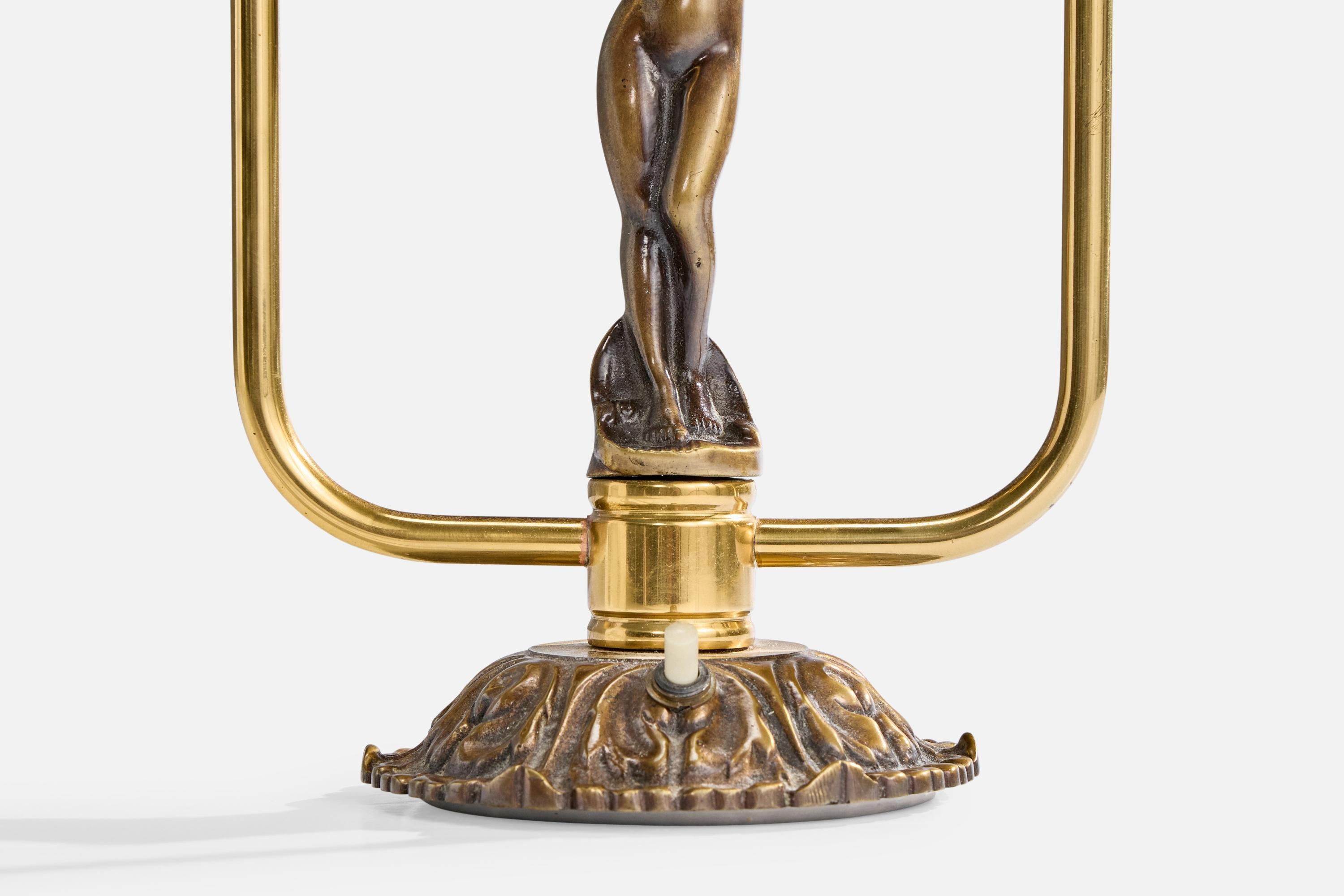 Armaturbolaget Malmö, Table Lamp, Brass, Fabric, Sweden, 1940s For Sale 4