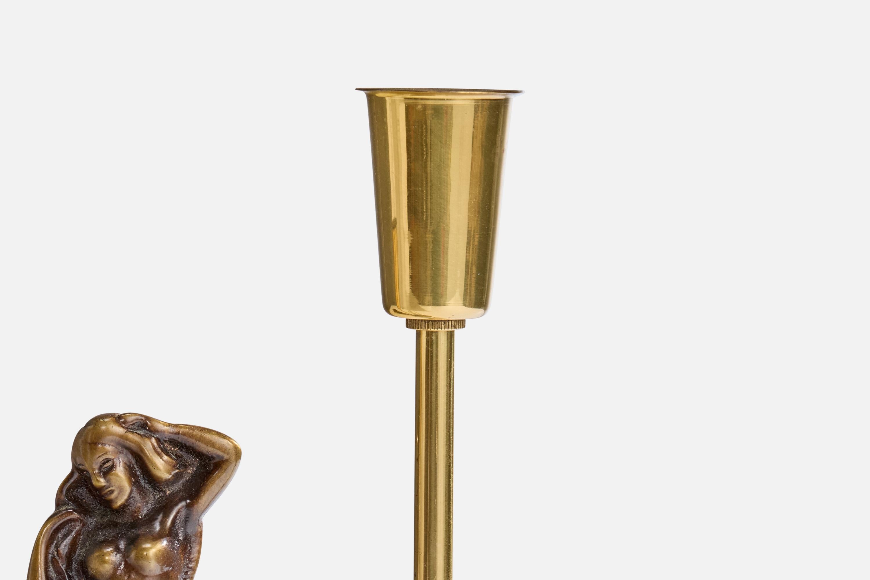Armaturbolaget Malmö, Table Lamp, Brass, Fabric, Sweden, 1940s In Good Condition For Sale In High Point, NC