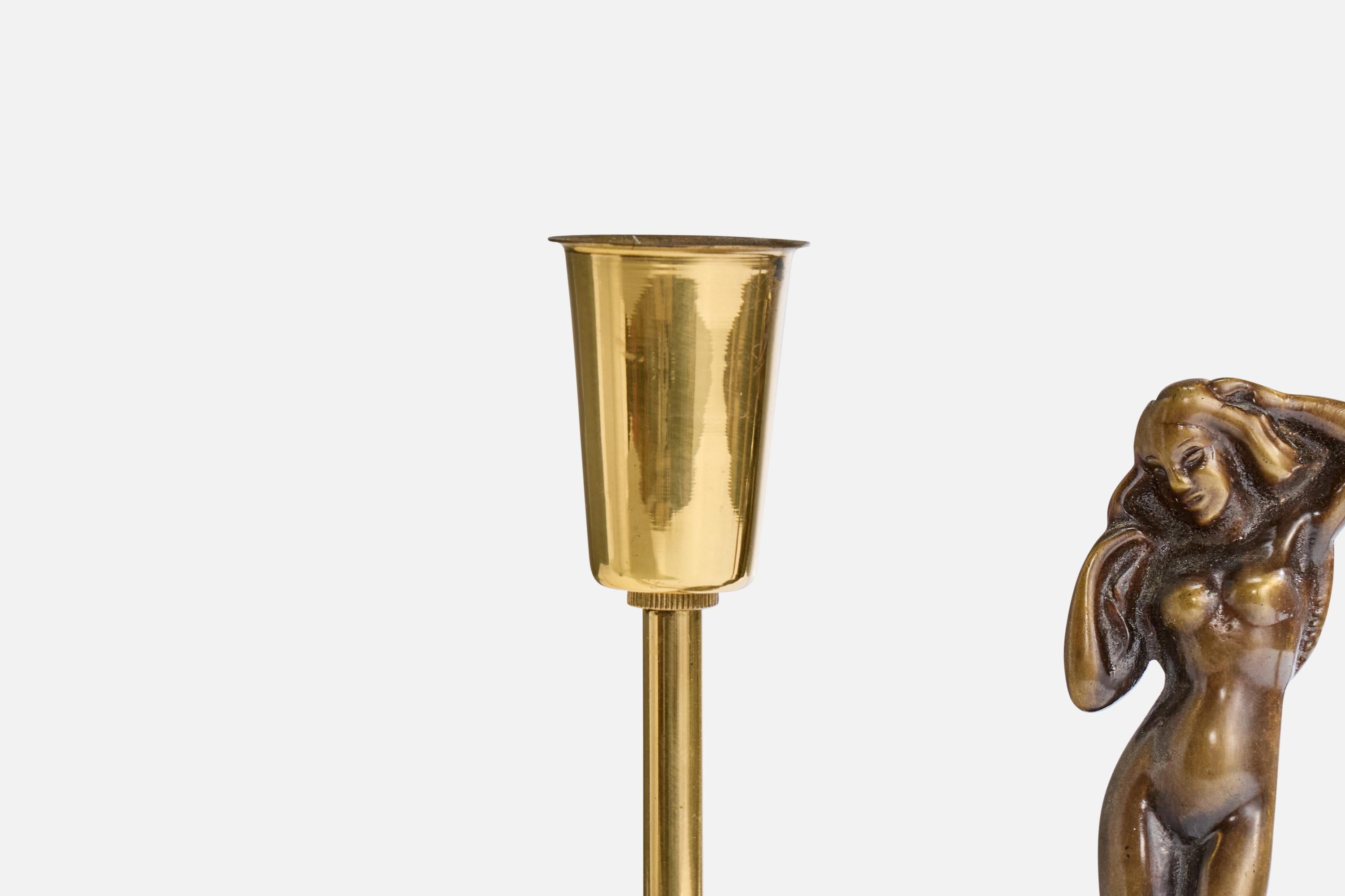 Mid-20th Century Armaturbolaget Malmö, Table Lamp, Brass, Fabric, Sweden, 1940s For Sale