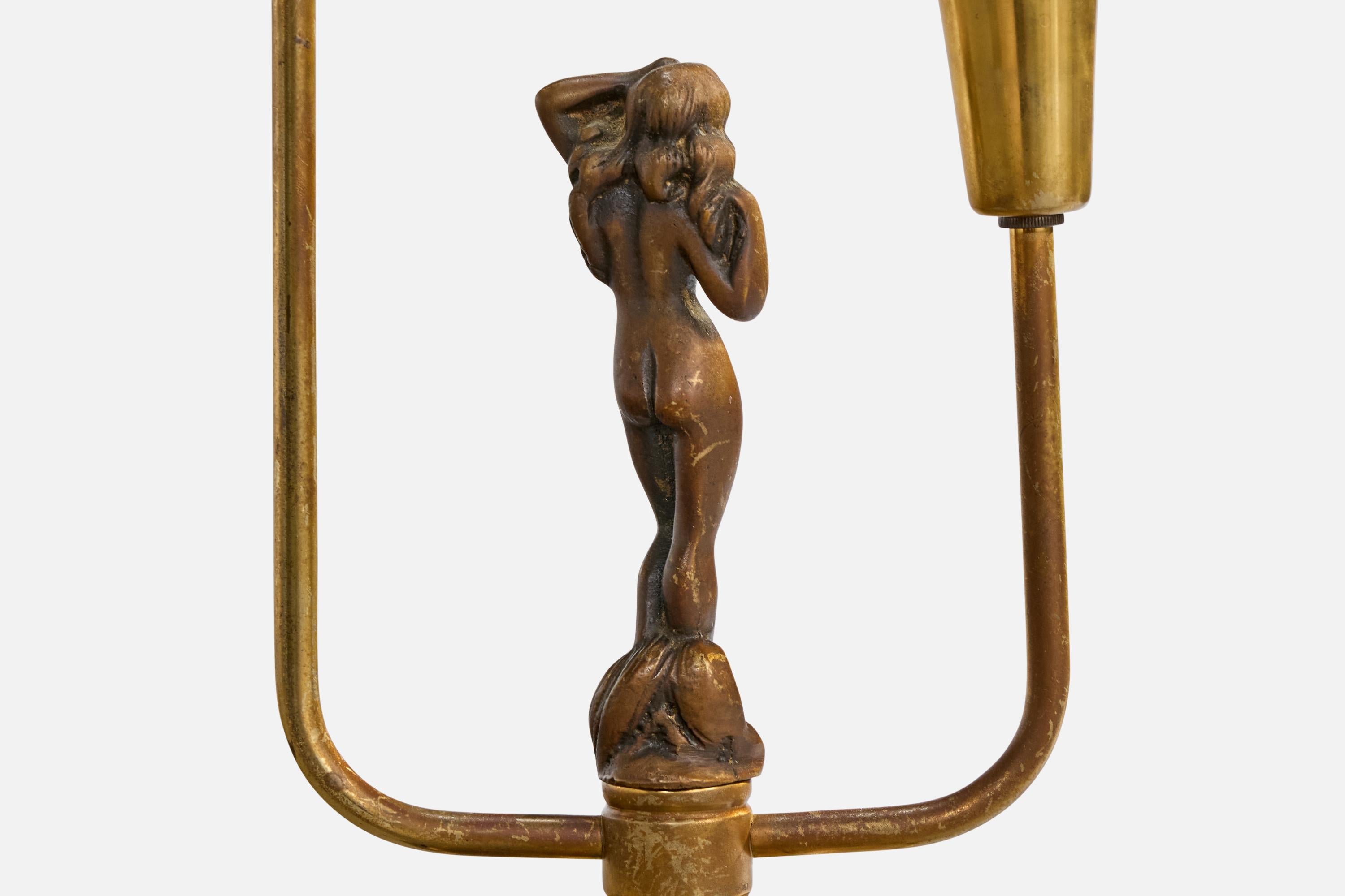 Laiton Armaturbolaget Malmö, lampe de table, laiton, tissu, Suède, années 1940 en vente