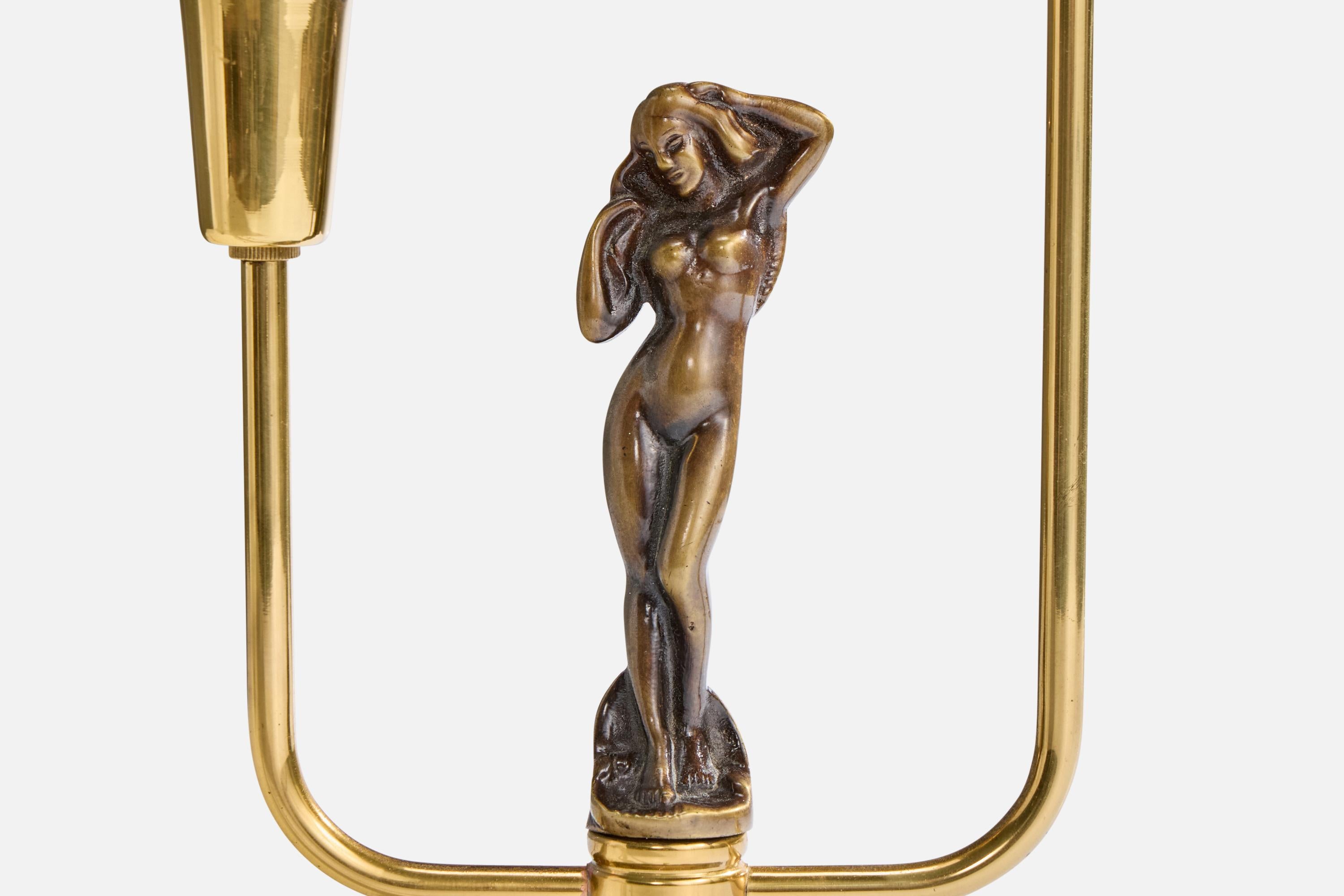 Armaturbolaget Malmö, Table Lamp, Brass, Fabric, Sweden, 1940s For Sale 1