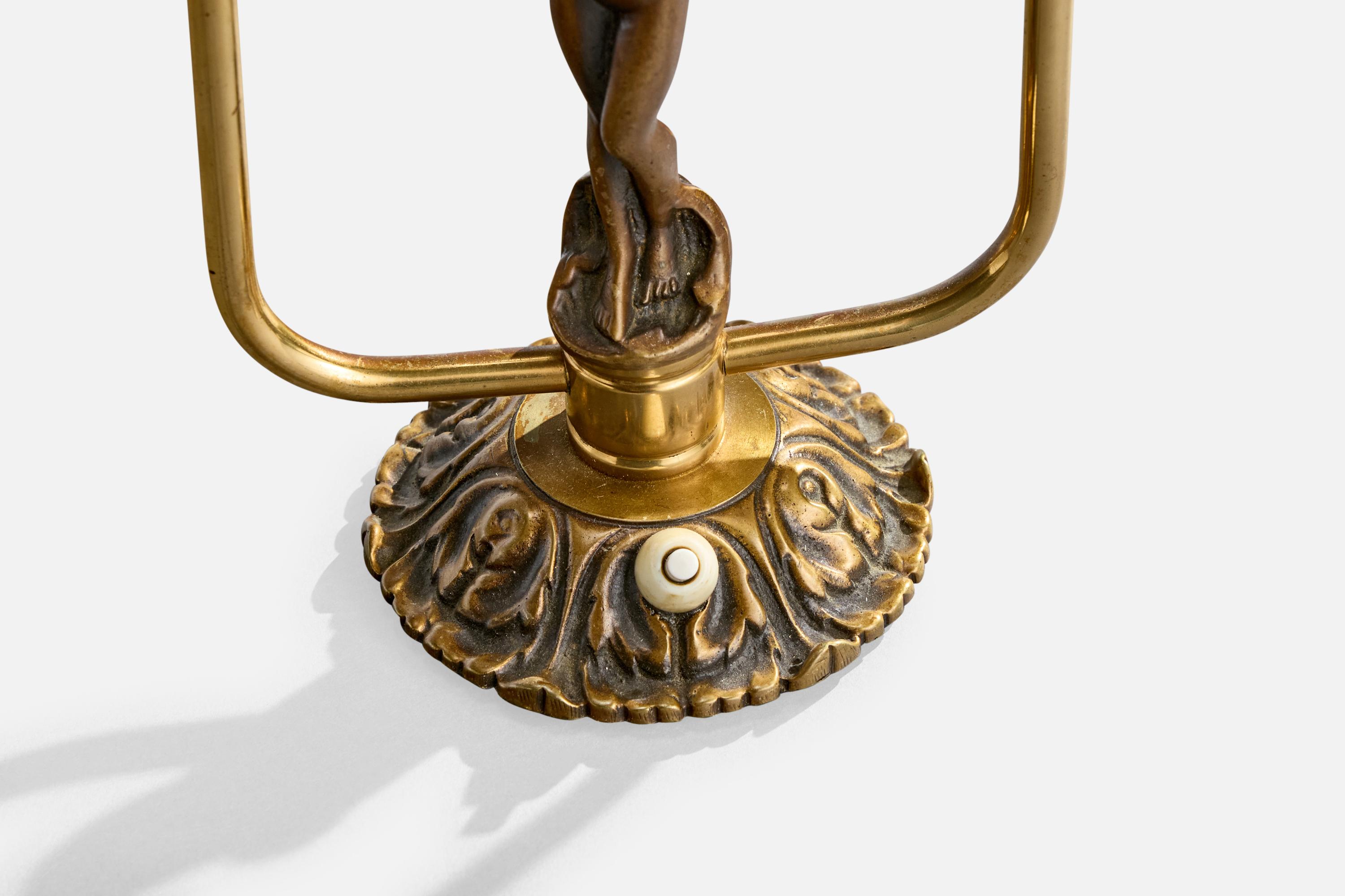 Armaturbolaget Malmö, lampe de table, laiton, tissu, Suède, années 1940 en vente 1