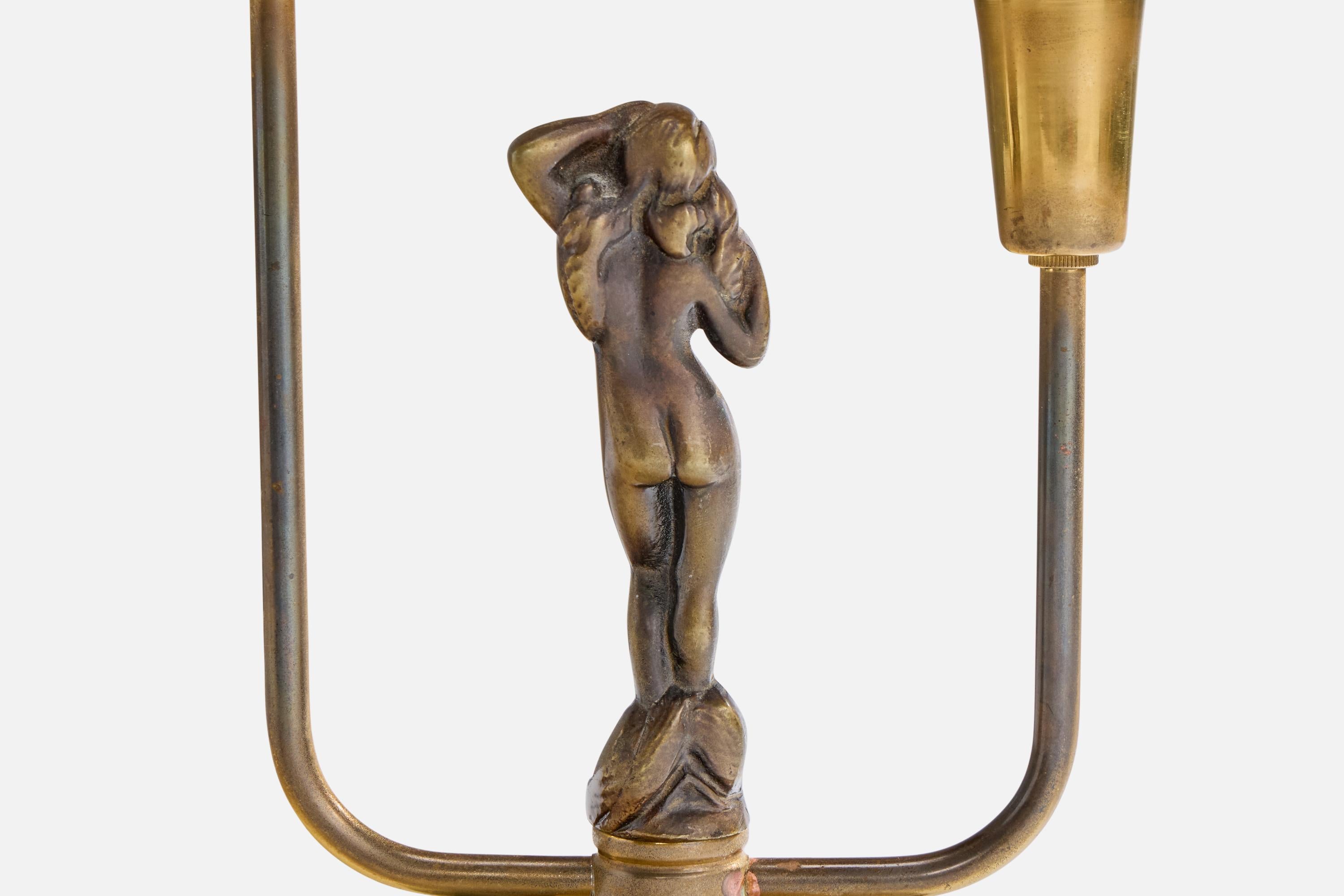 Armaturbolaget Malmö, Table Lamp, Brass, Fabric, Sweden, 1940s For Sale 2