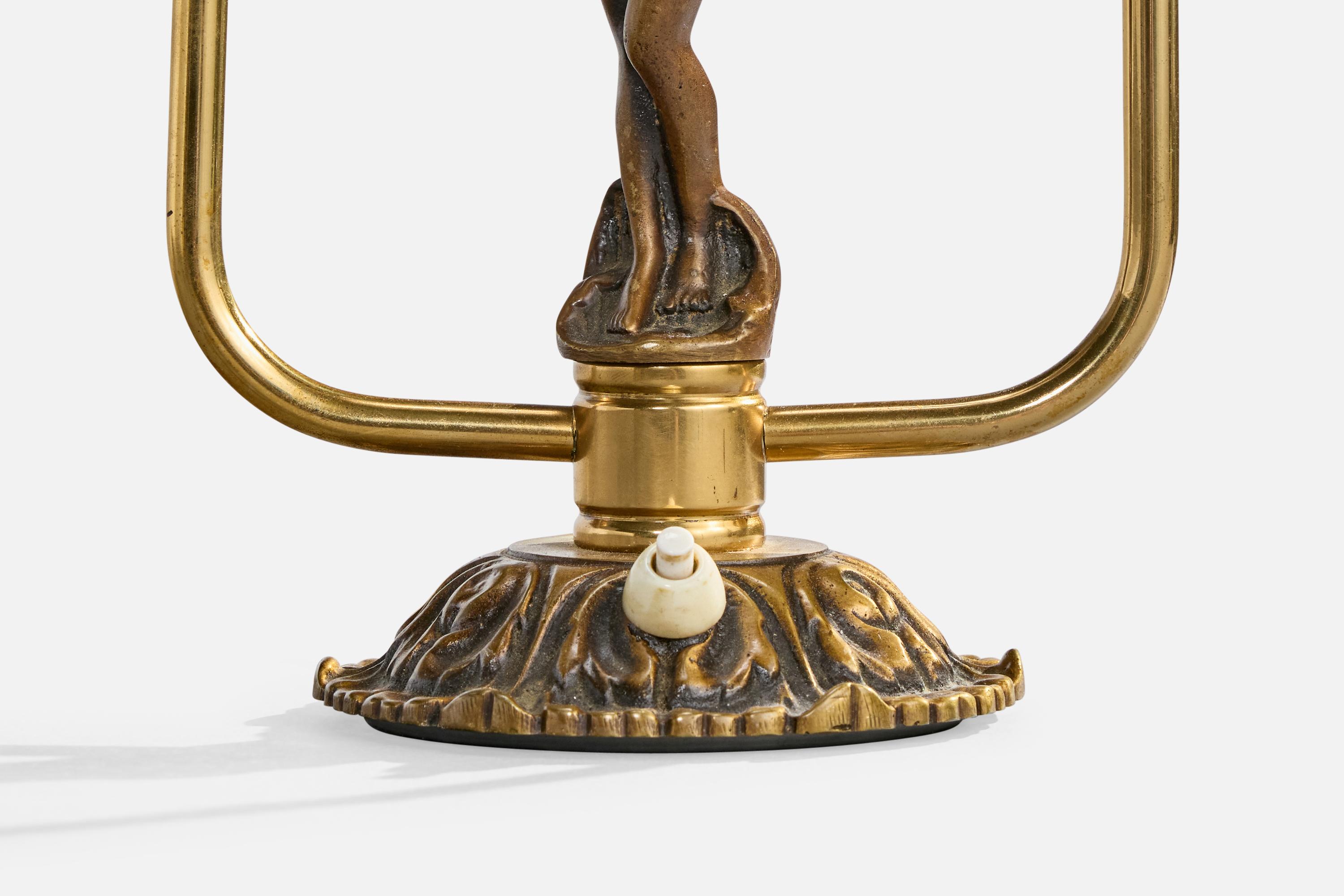 Armaturbolaget Malmö, lampe de table, laiton, tissu, Suède, années 1940 en vente 2