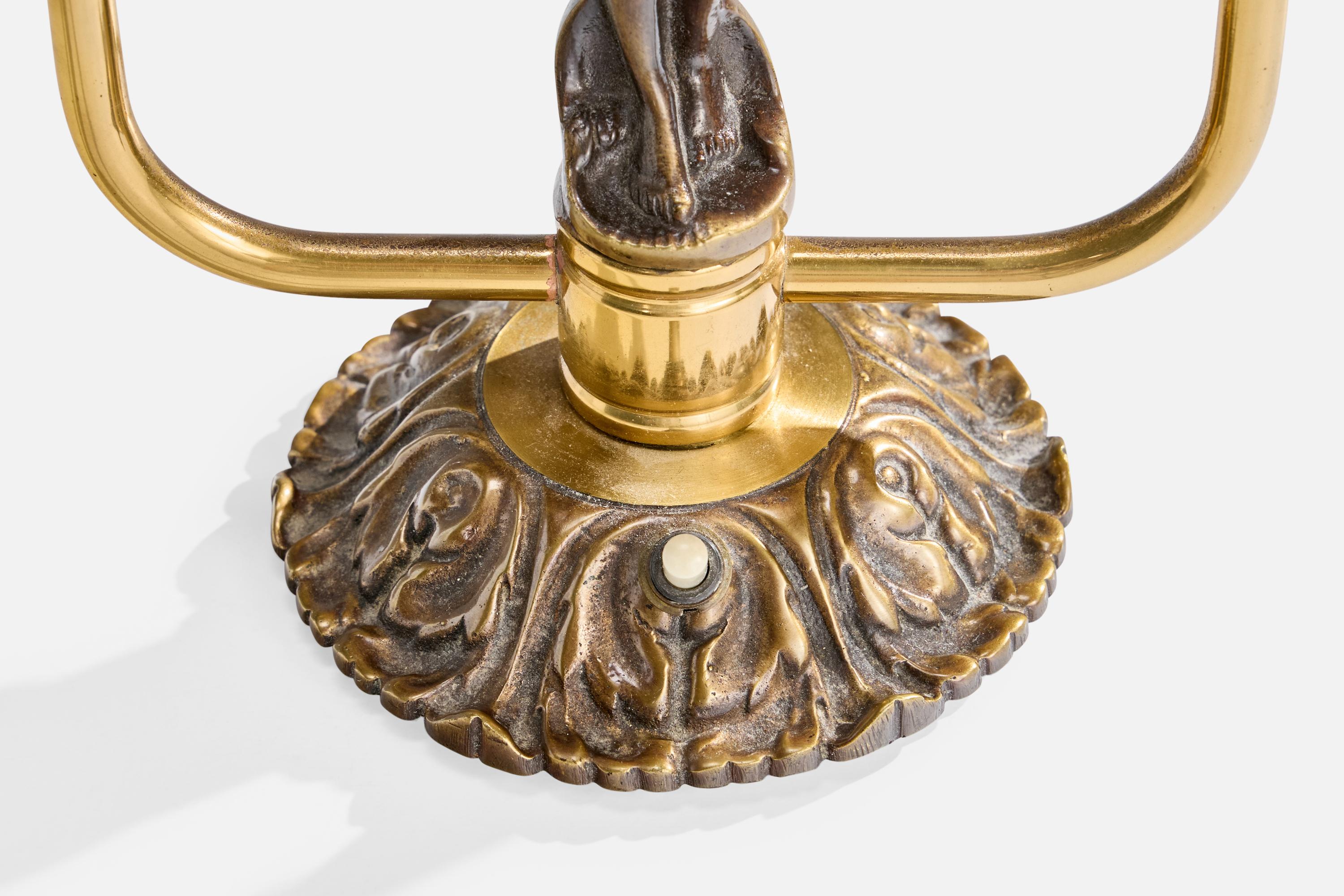 Armaturbolaget Malmö, Table Lamp, Brass, Fabric, Sweden, 1940s For Sale 3