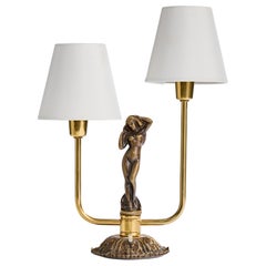 Armaturbolaget Malmö, Table Lamp, Brass, Fabric, Sweden, 1940s