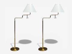 Armaturhantverk Göteborg, Lámparas de pie articuladas, latón, tela, Suecia, años 60