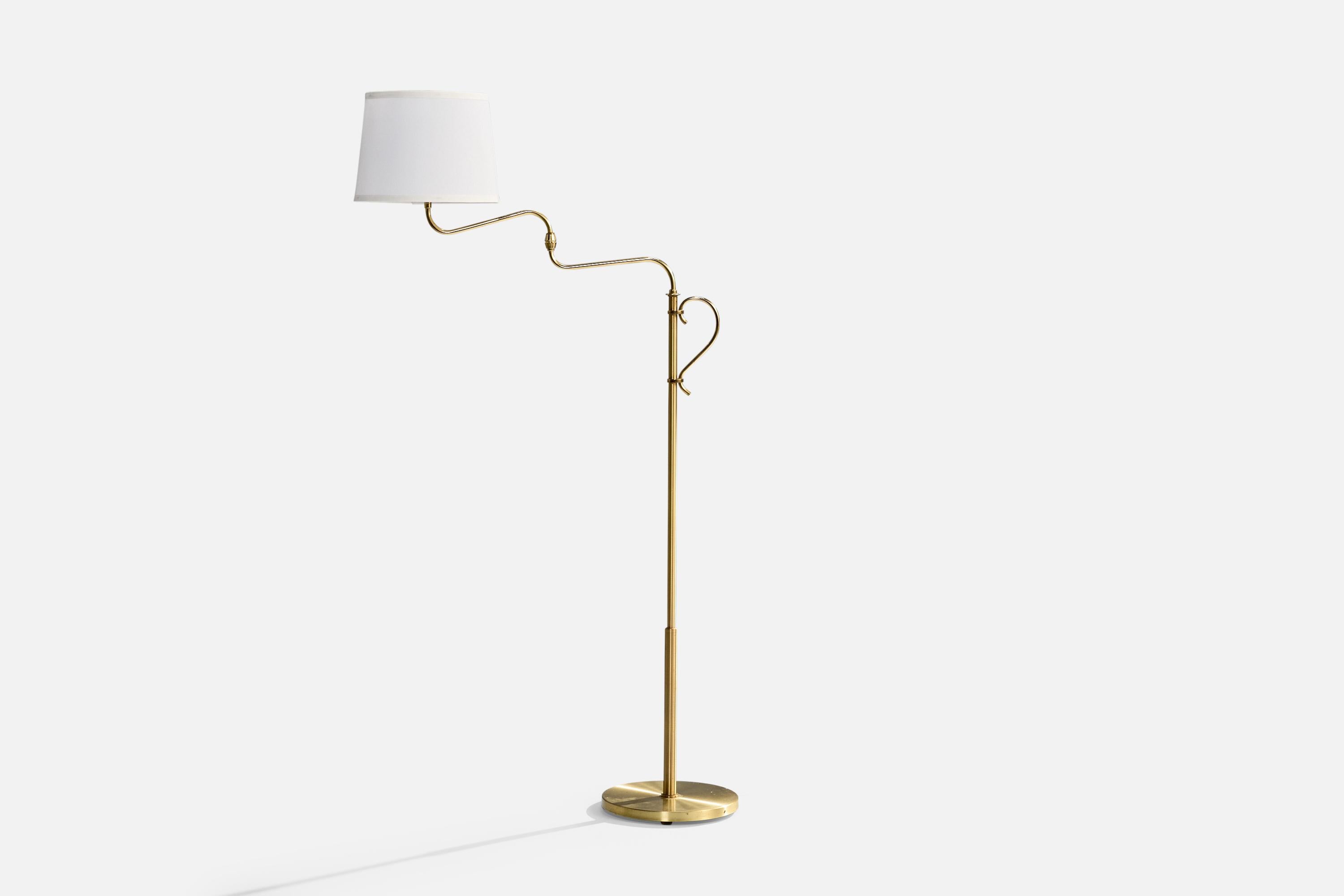 Mid-20th Century Armaturhantverk Göteborg, Floor Lamp, Brass, Fabric, Sweden, 1960s