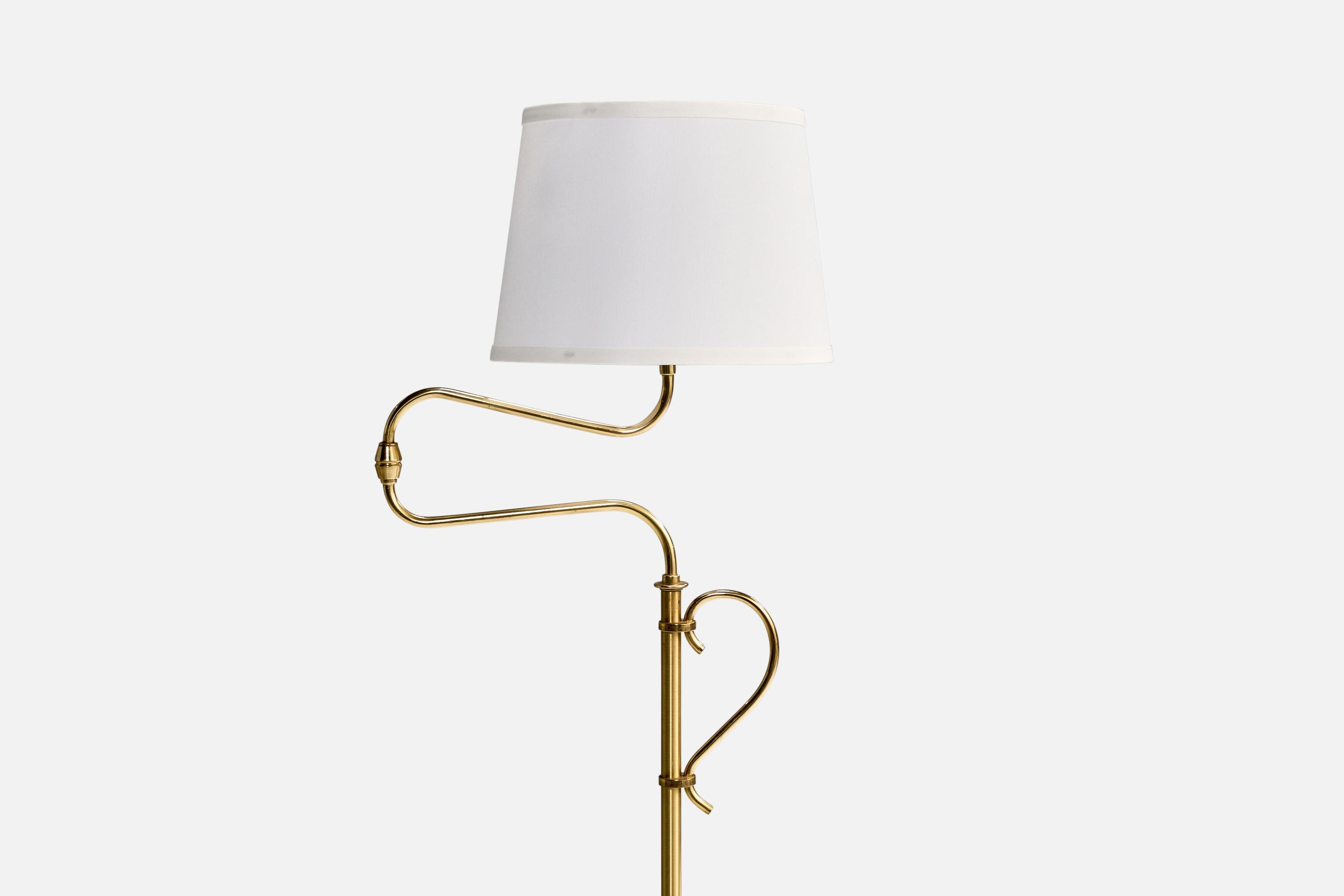Armaturhantverk Göteborg, Floor Lamp, Brass, Fabric, Sweden, 1960s 1