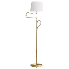 Armaturhantverk Göteborg, Floor Lamp, Brass, Fabric, Sweden, 1960s