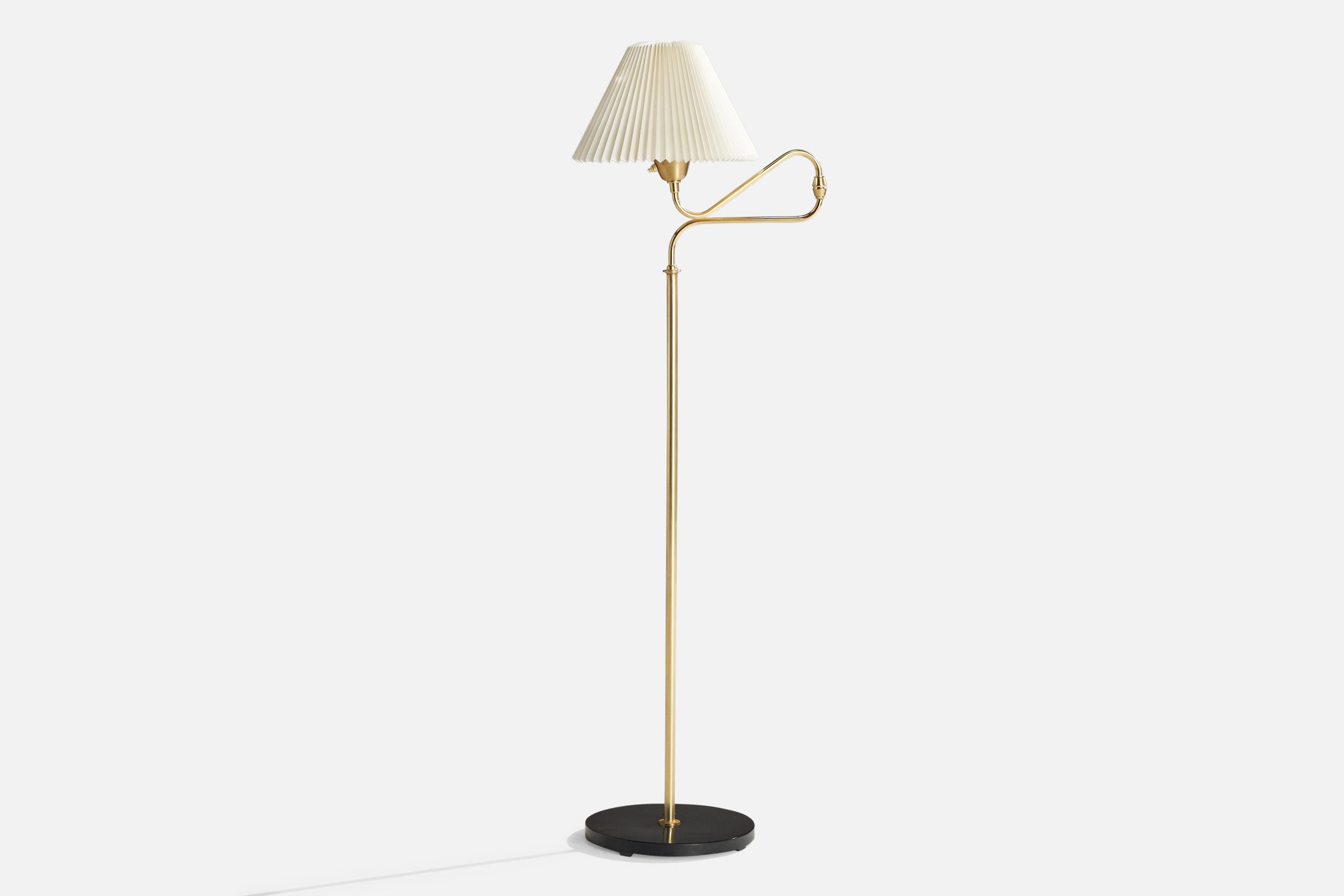 Swedish Armaturhantverk Göteborg, Floor Lamp, Brass, Wood, Paper, Sweden, 1960s For Sale