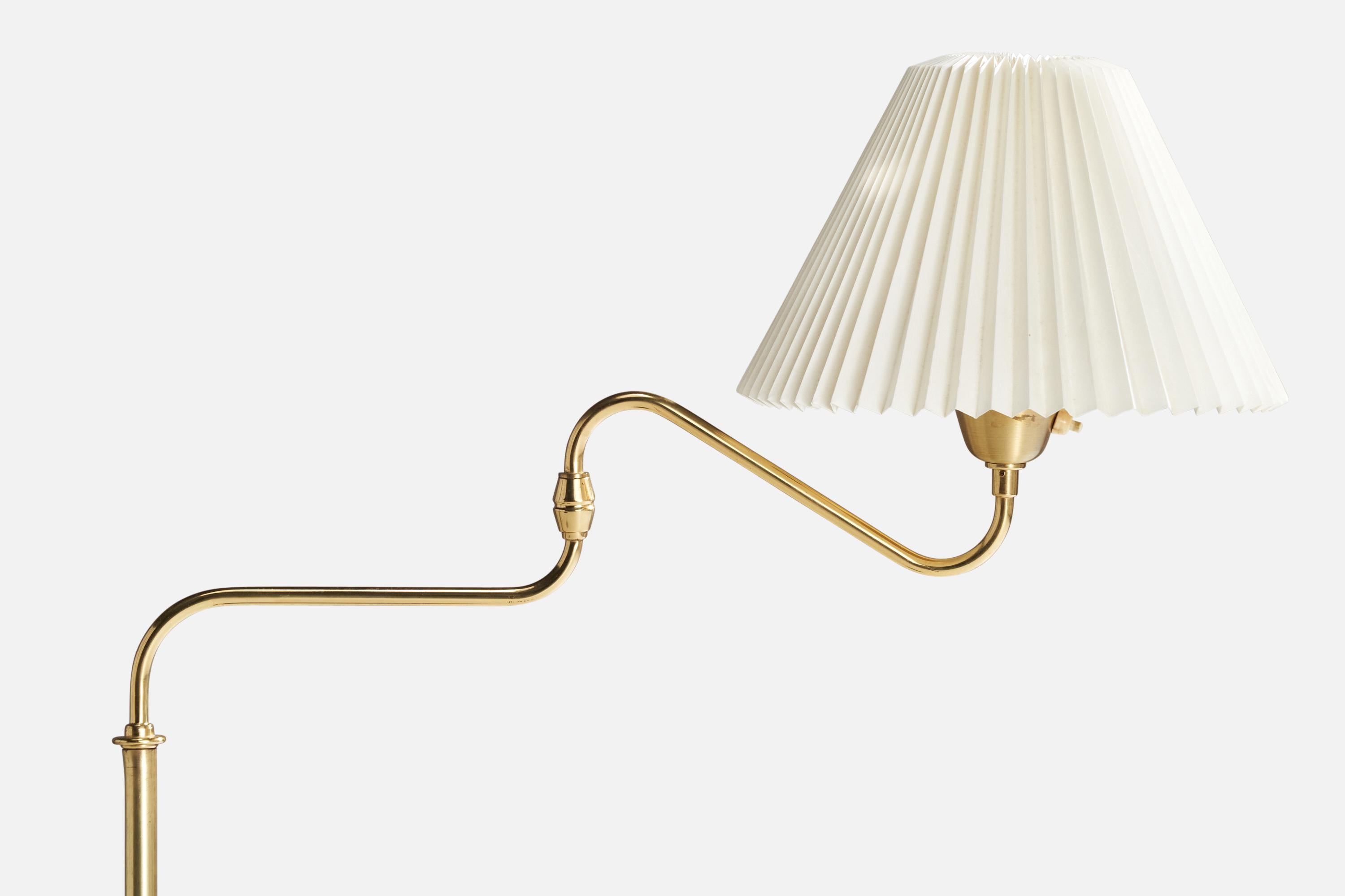 Mid-20th Century Armaturhantverk Göteborg, Floor Lamp, Brass, Wood, Paper, Sweden, 1960s For Sale