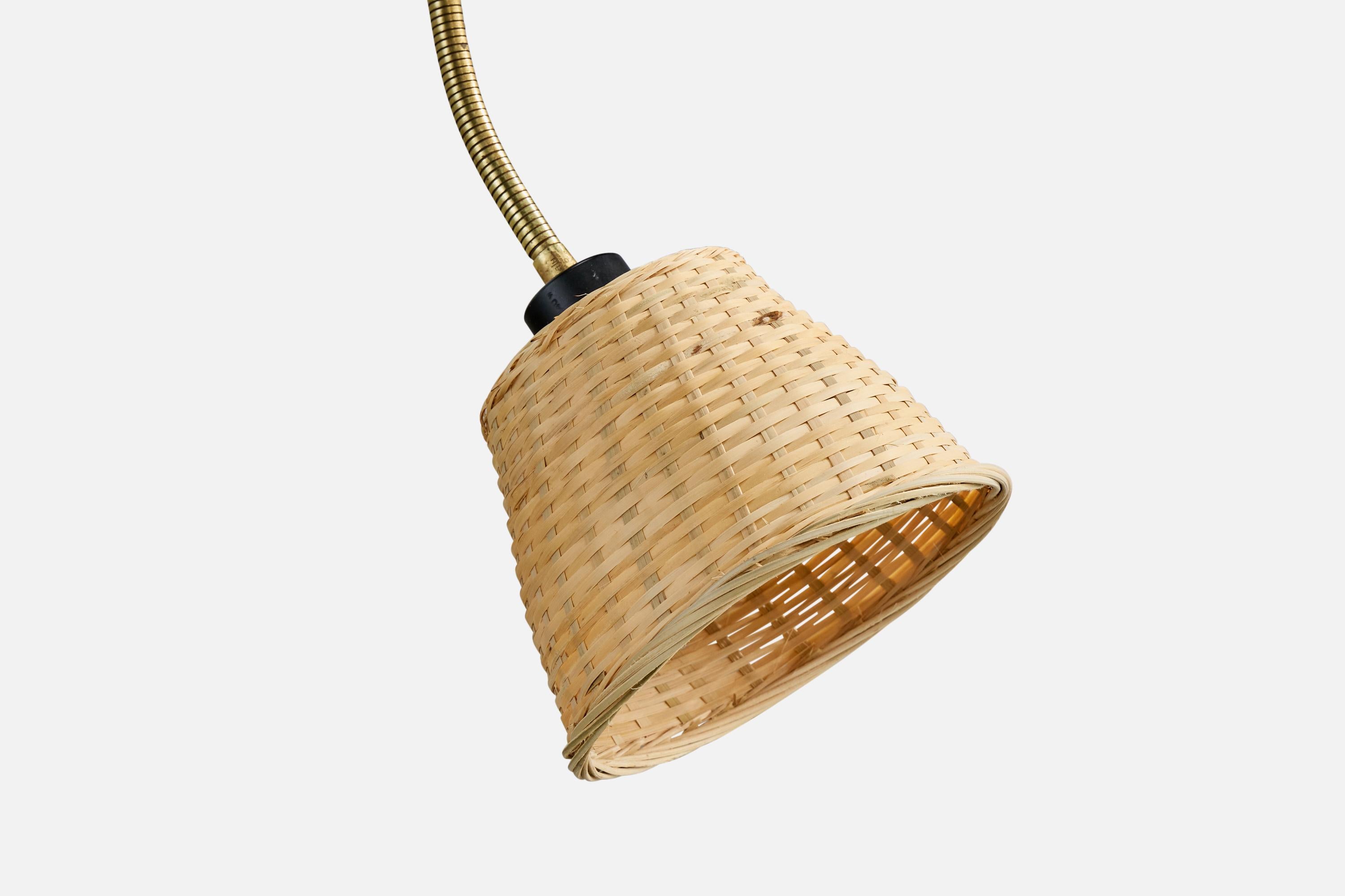 Armaturhantverk Göteborg, Wall Light, Iron, Brass, Rattan, Sweden, 1940s For Sale 2